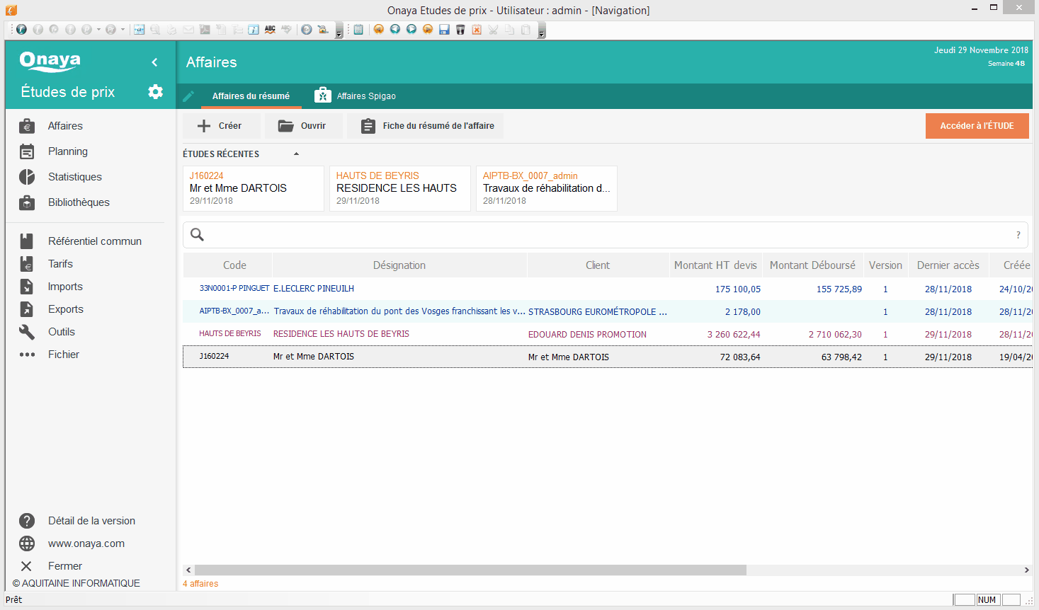 Animation Onaya Etudes de prix-Suivi
